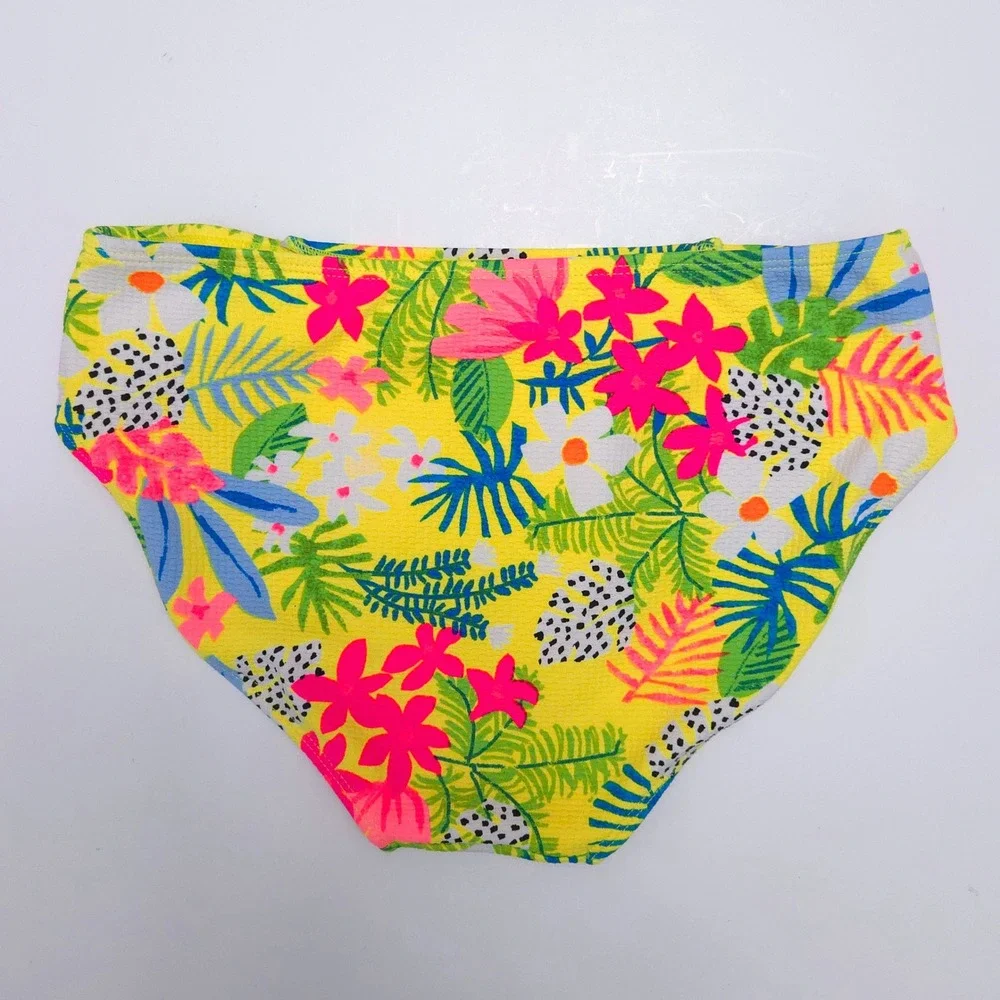 Art Class Neon‎ Yellow & Pink Floral Leaves Bikini Swimsuit Set- Girl's Kids XL